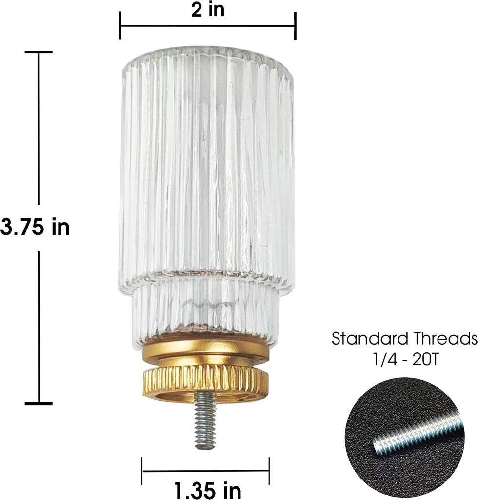Decorative Curtain Rod Finials, Ribbed Glass Finials with Gold Base, Set of 2, Compatible with 1 inch or 1-1/8 inch