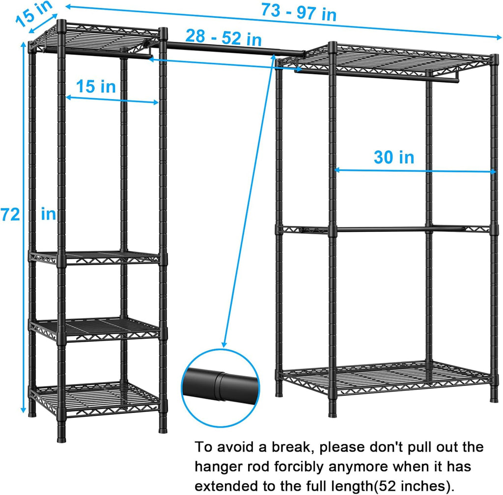 E10 Clothes Rack(With Stretchable Hanger Rod)Freestanding Clothing Racks for Hanging Clothes,Adjustable Closet