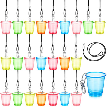 Shot Glass Necklaces Cup with Lanyard, Clear Color, 30 Set