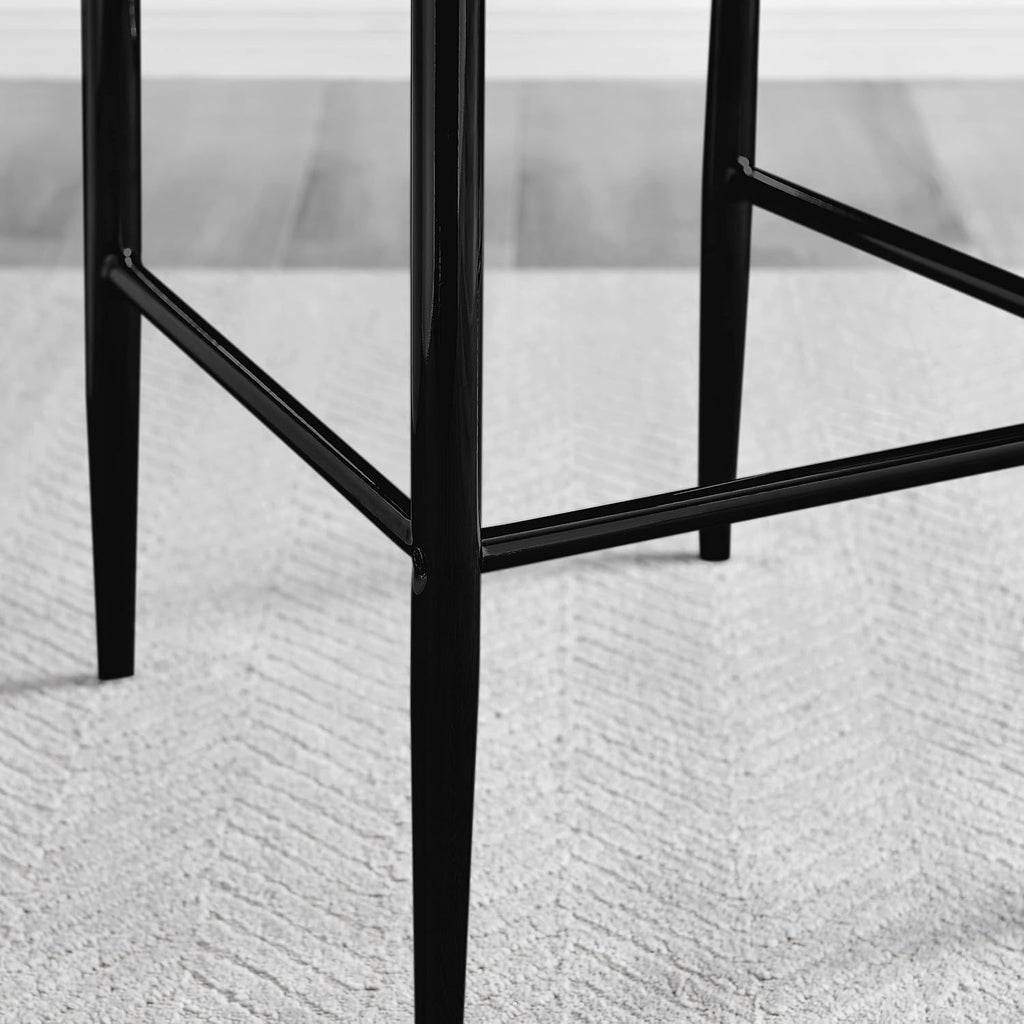 Milan Bar Stools - Contemporary Gray Soft Faux Leather Stools with Black Legs - Set of 2