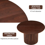 47 Inch Round Dining Table with Walnut Veneer, Rustic Farmhouse Style Kitchen Dinner Table for 4 - 6 People, MDF Core