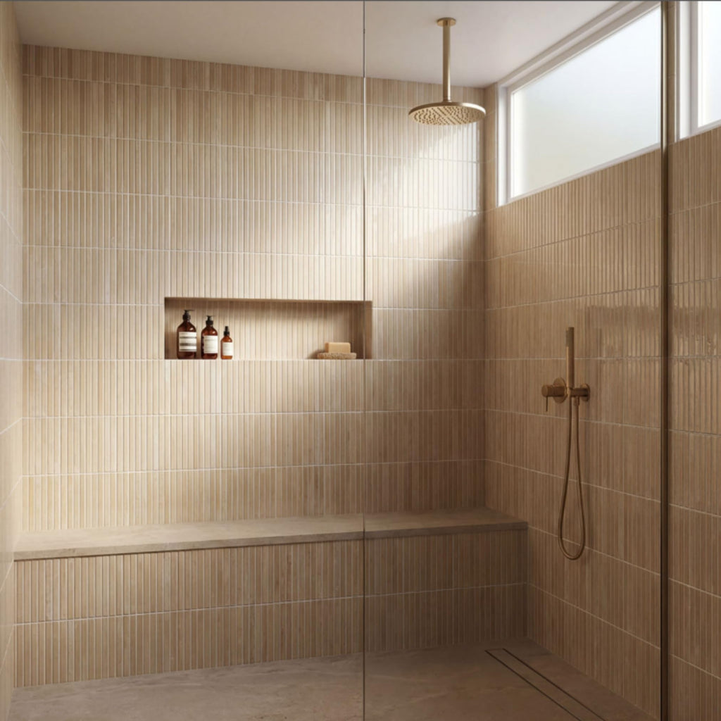Beige Glossy Ribbed Ceramic Wall Tile (1 Piece)