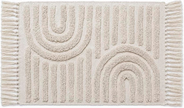 100% Cotton Bath Mat, Non-Slip Boho Bathroom Rug, White 2x3ft