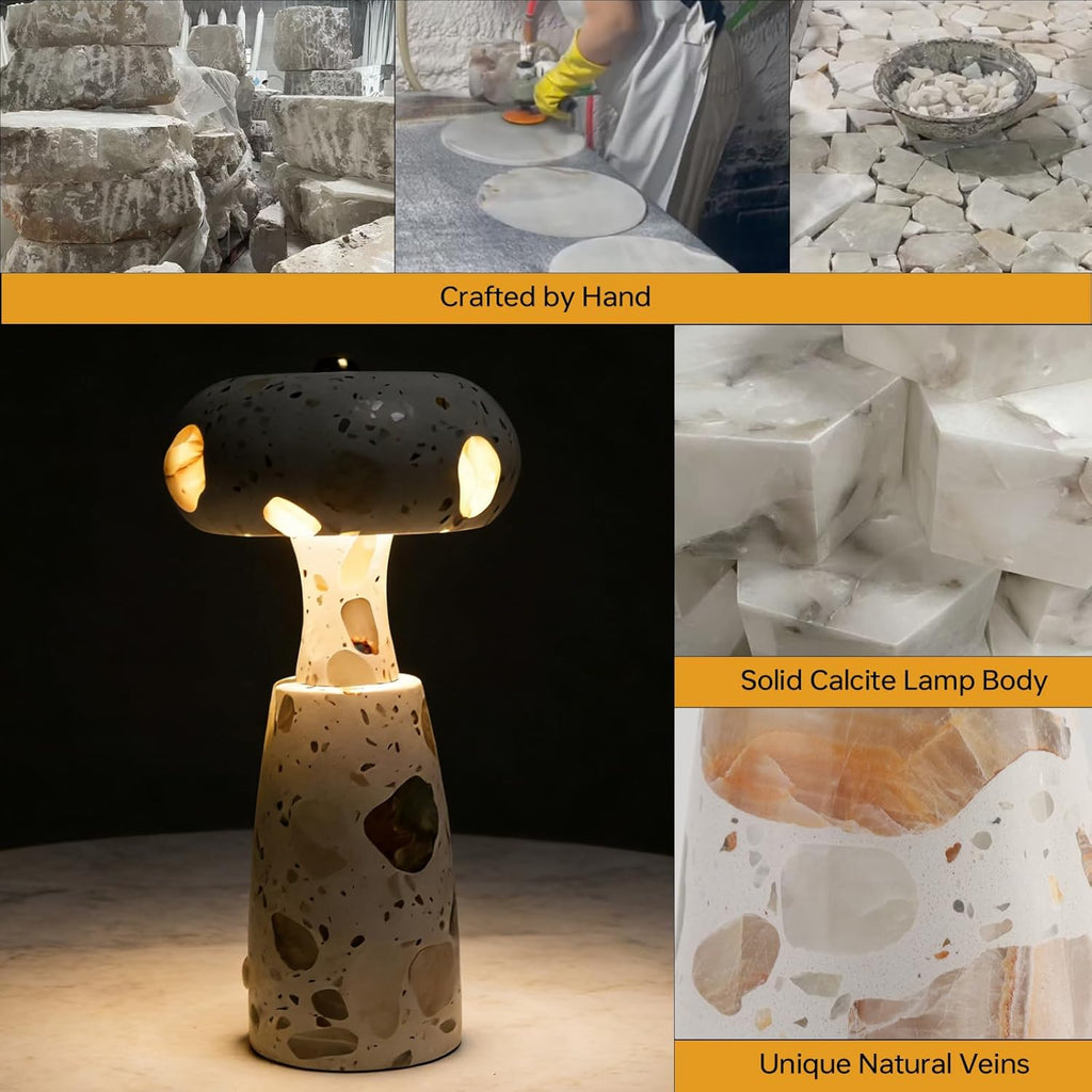 Natural Marble Table Lamp, Three-Color Temperature Dimmable LED Stone Table Lamp