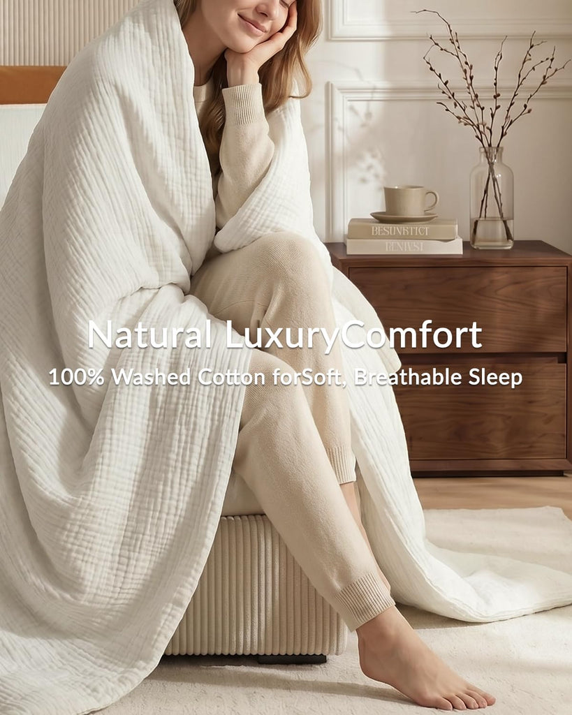 Muslin Duvet Cover, 100% Washed Cotton Duvet Cover Set, Ultra Soft Comforter Cover Linen Like, 3 Pieces