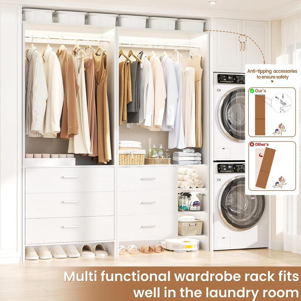 Closet System with 6 Drawers, 4.5ft Wood Closet Organizer System, Walk-in Closet or Small Closets Wardrobe, Clothes