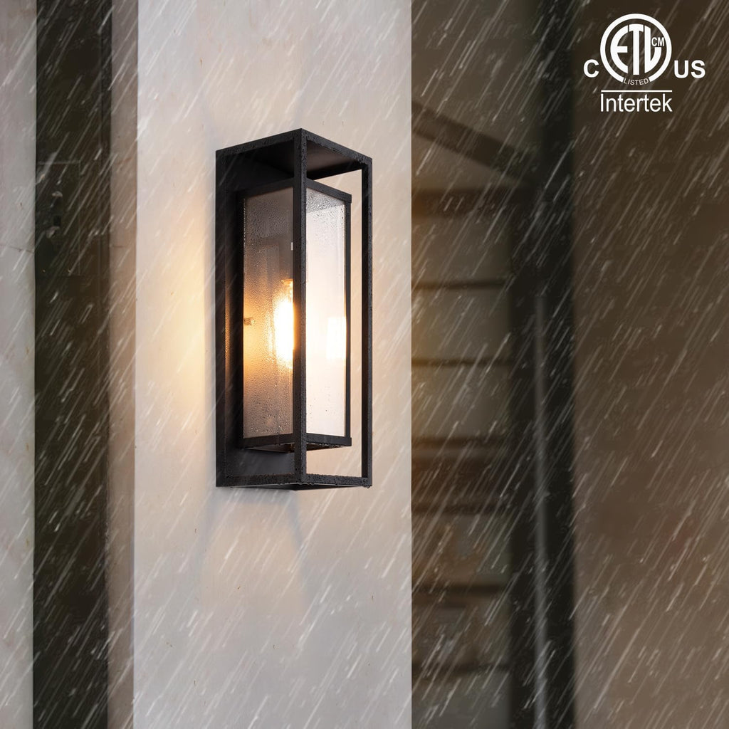 18" Classic Outdoor Wall Sconce 1 Light in Matte Black Rectangular Metal Frame and Clear Glass Shade Waterproof Porch
