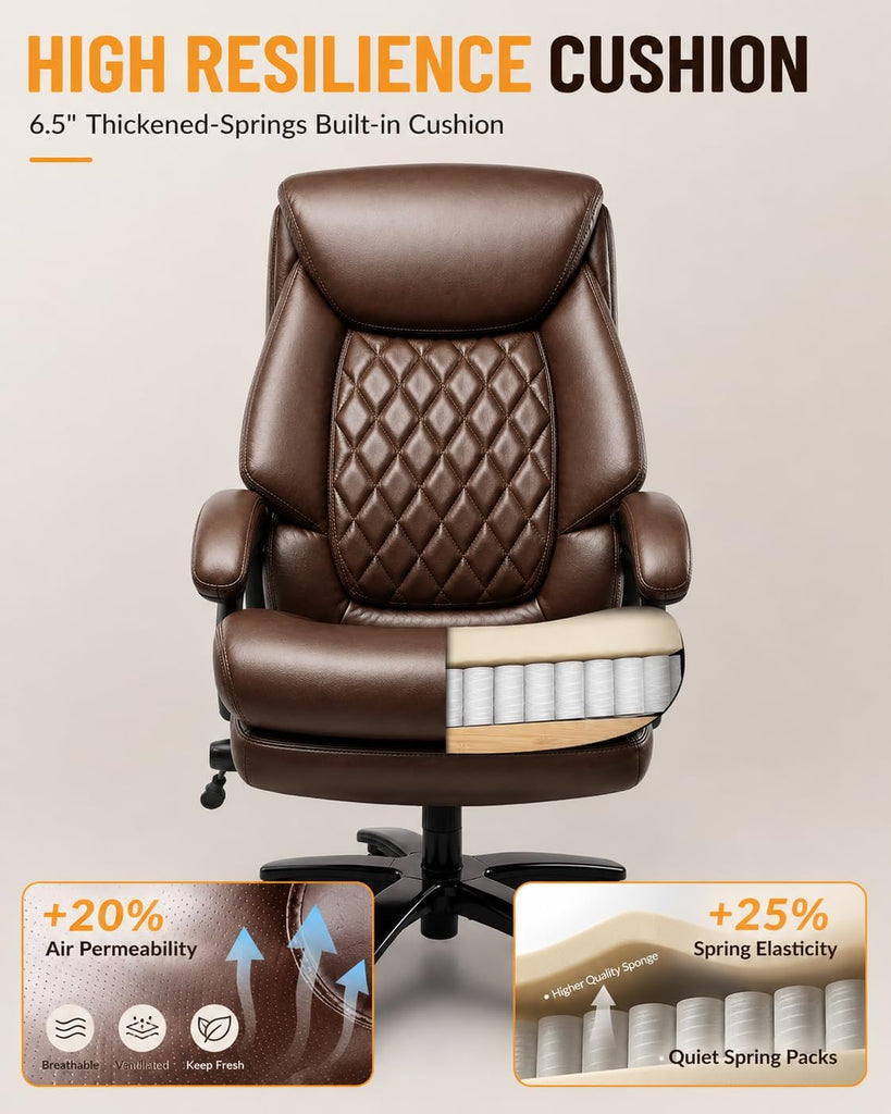 Big and Tall Executive with Adjustable Lumbar Support, Extra Wide Seat, Heavy Duty Computer Desk Chair for Long
