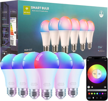 Smart Light Bulbs - Led Dimmible Color Changing Light Bulb Works with Bluetooth Music Sync - A19 RGB Lightbulb