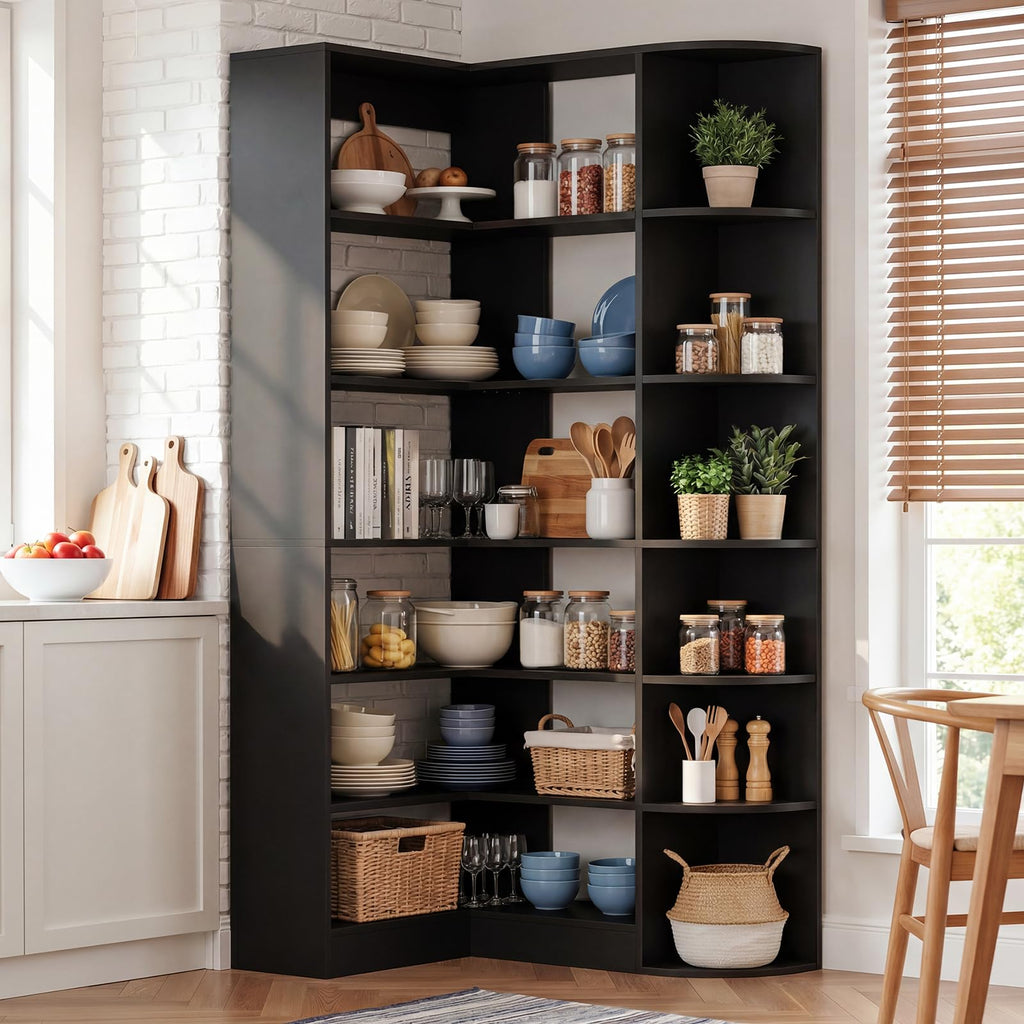 7-Tier Corner Shelf with Edge Protection, Black