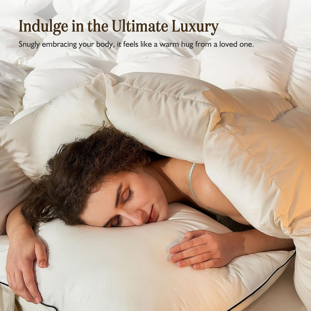 BPC Organic Feather Down Comforter Twin, Hotel-Luxury Fluffy Duvet Insert with 100% Cotton Cover and Puffy Feather
