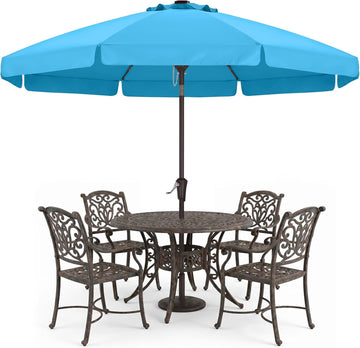 9ft Scalloped Patio Umbrella, Outdoor Table Umbrella with Tilt and Crank, Fiberglass Ribs Deck Umbrella Pool, Garden