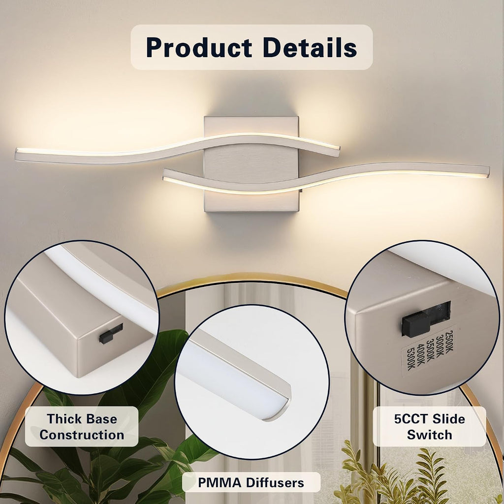 Brushed Nickel Bathroom Vanity Lights Fixtures Over Mirror 5CCT Dimmable Bathroom Light Fixture Modern Vanity
