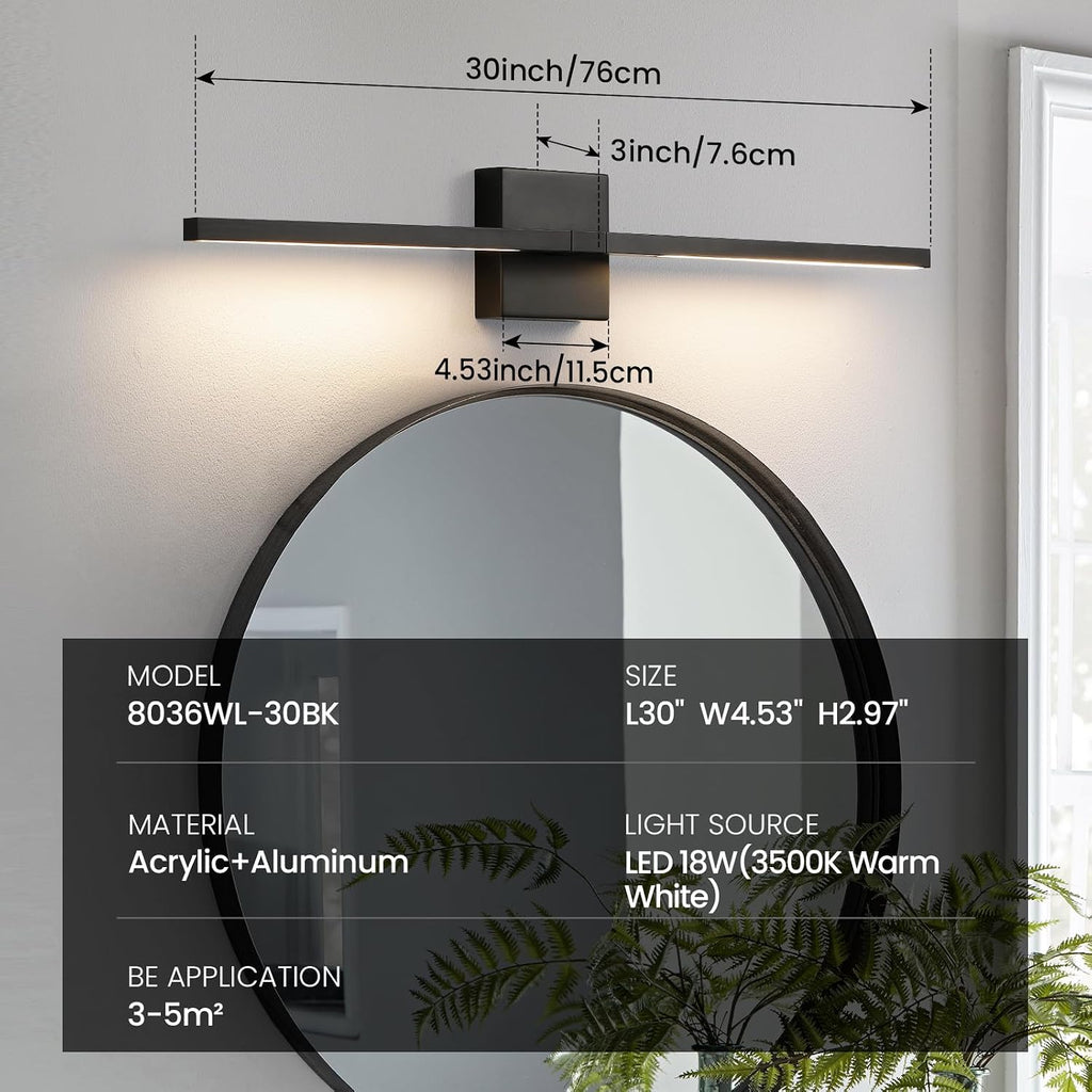 Black Bathroom Vanity Light 30 Inch 360° Rotatable 18W Dimmable 5CCT LED Black Bathroom Light Fixture Over Mirror