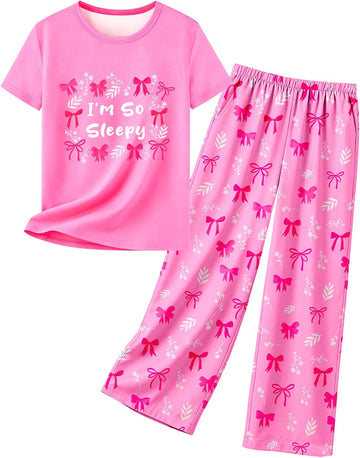 Girls Pajamas Short Sleeve Pants Pjs for Big Girls Sleepwear Kids Clothes Sets Cute Soft Loungewear