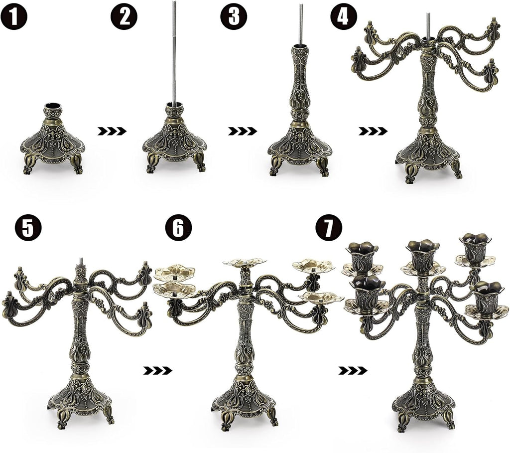 5-Candle Metal Candelabra, 10 Inch Tall 5 Arms Candle Holder Stick for Taper Candles, Vintage Candelabra Candle Stand