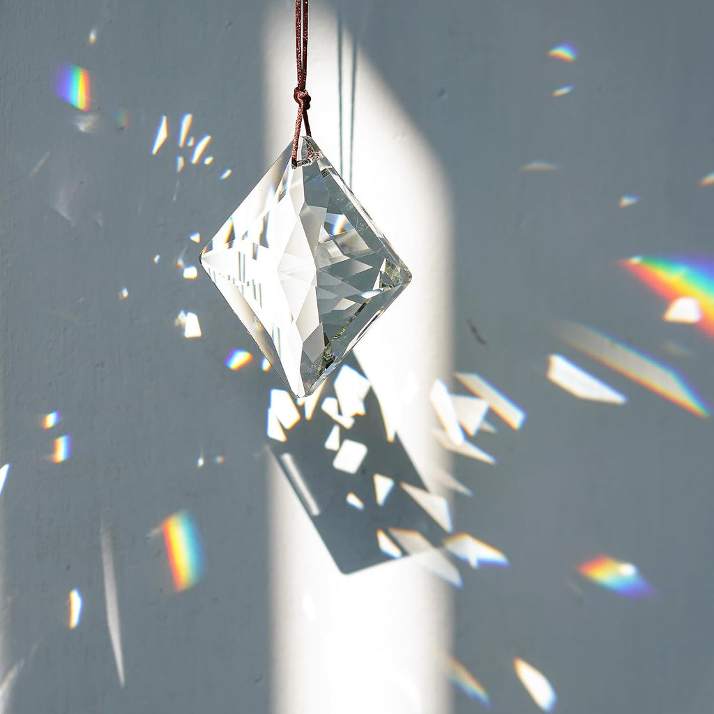 2 Inch Square Clear Crystal Prism Suncatcher, Rainbow Maker - Faceted Crystal Pendant, Chandelier Ornament