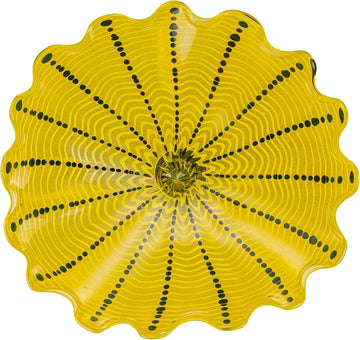 12 Inch Yellow Hand Blown Glass Wall Art Decor Unique Blown Glass Wall Plates with Wood Stand Transparent and Easy