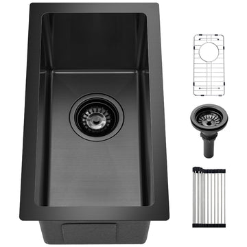 10 Inch Black Bar Sink Undermount - 10x18 Undermount Kitchen Sink Gunmetal Black Stainless Steel Wet Bar Sink, Bar