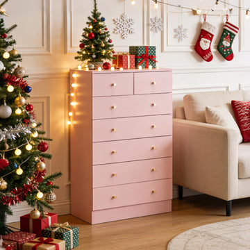 Pink 7 Drawer Tall Dresser, Rustic Wood Bedroom Dressers