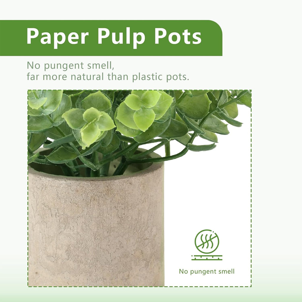 4 Pack Small Fake Plants, 10" Artificial Plants Indoor Eucalyptus/Rosemary/Succulents, Small Faux Plants in Pulp Pot