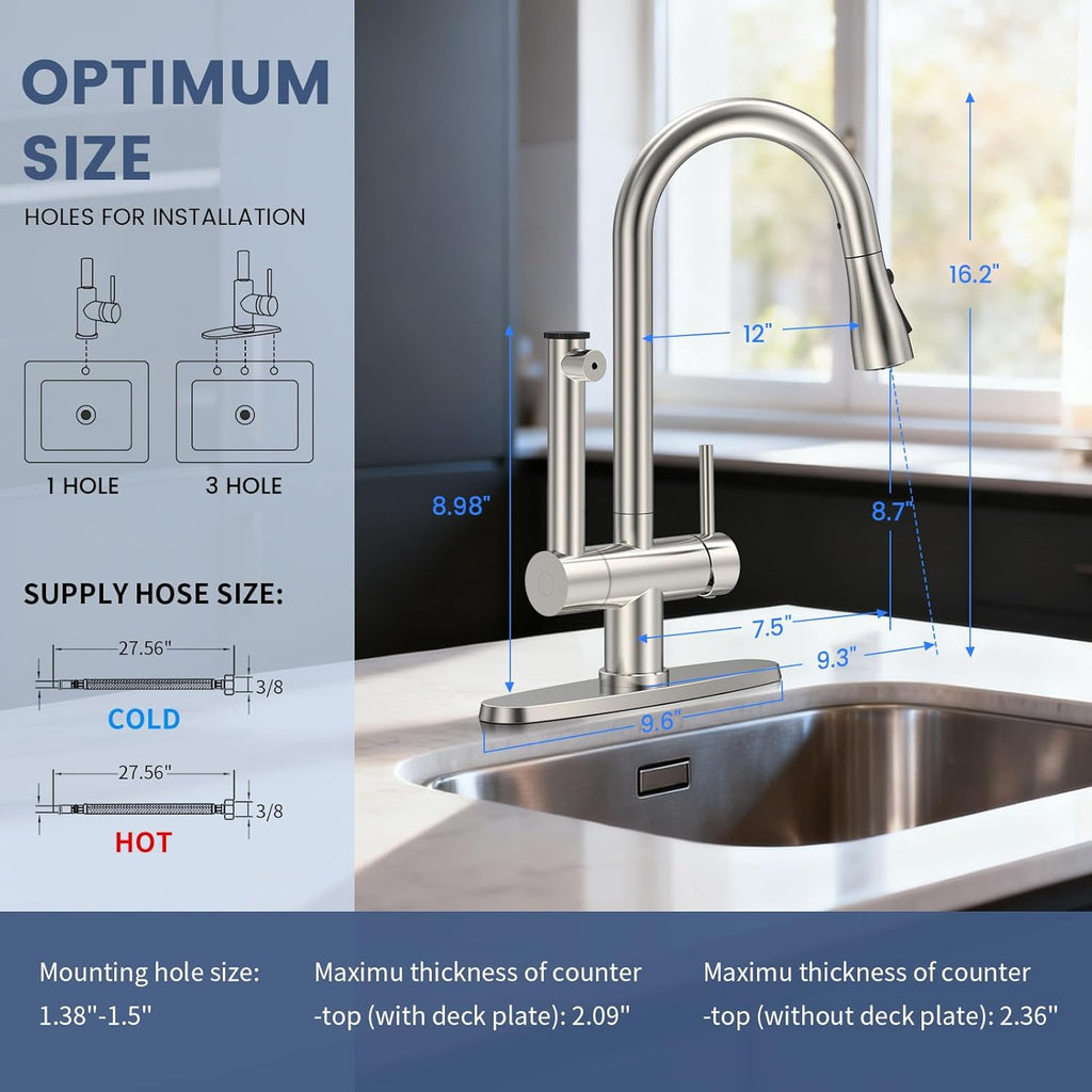Kitchen Faucets with Filtered, Stainless Steel Filter Kitchen Faucet with Pull Down Sprayer Reduces Lead, Chlorine