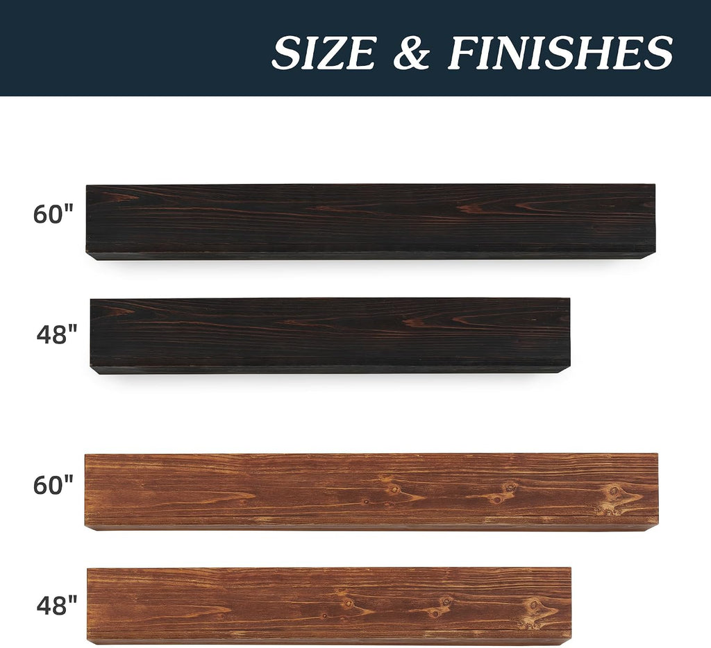 Rustic Floating Shelf, Handcrafted Wood Mantles for Over Fireplace - Wall Mounted Farmhouse Shelf with Invisible