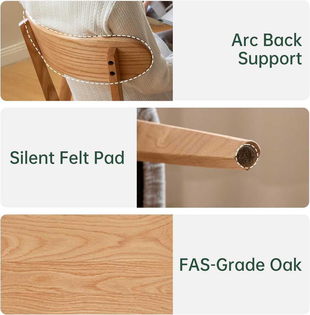 100% Solid Wood Upholstered Dining Chairs, Mid Century Modern Oak Dining Chairs with Curved Back Design with