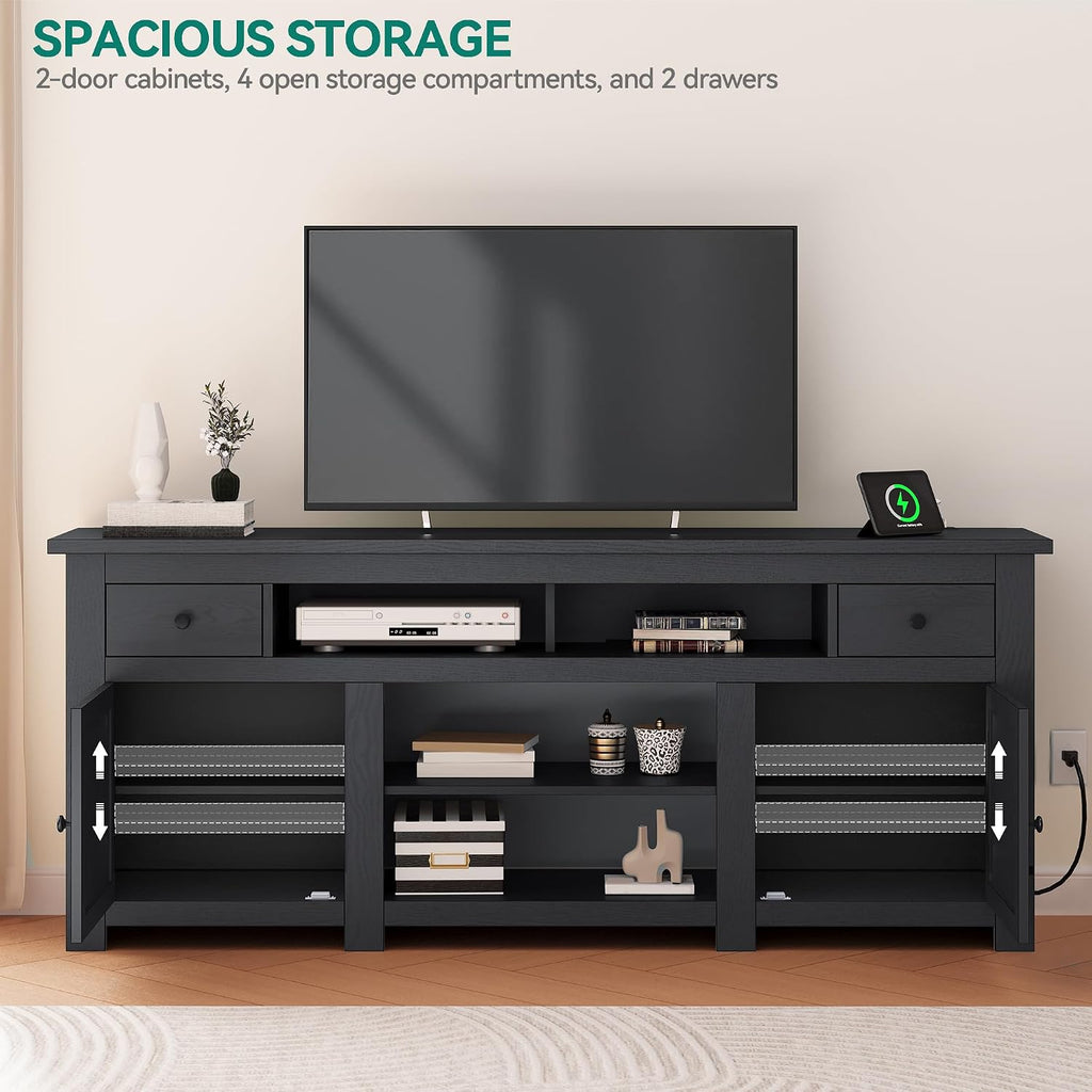 TV Stand for 75/80 Inch TV, Entertainment Center, TV Cabinet with Drawers and Power Outlet, Black TV Console for Living Room Furniture (70 Inch Lenght 30 Inch High)