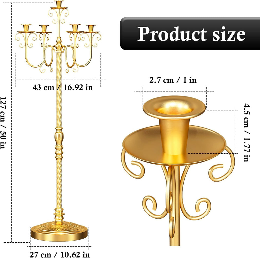 Floor Candelabra 50 Inch Gold Candlestick Holder 5 Arms Candle Holders Antique Flower Stand Centerpiece Decorative