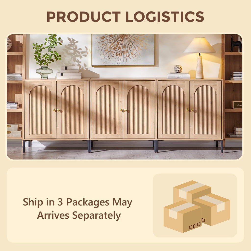 Modern Buffet Cabinet with Storage, 92.63" W Fluted Arched Sideboard Cabinet w/Adjustable Shelves