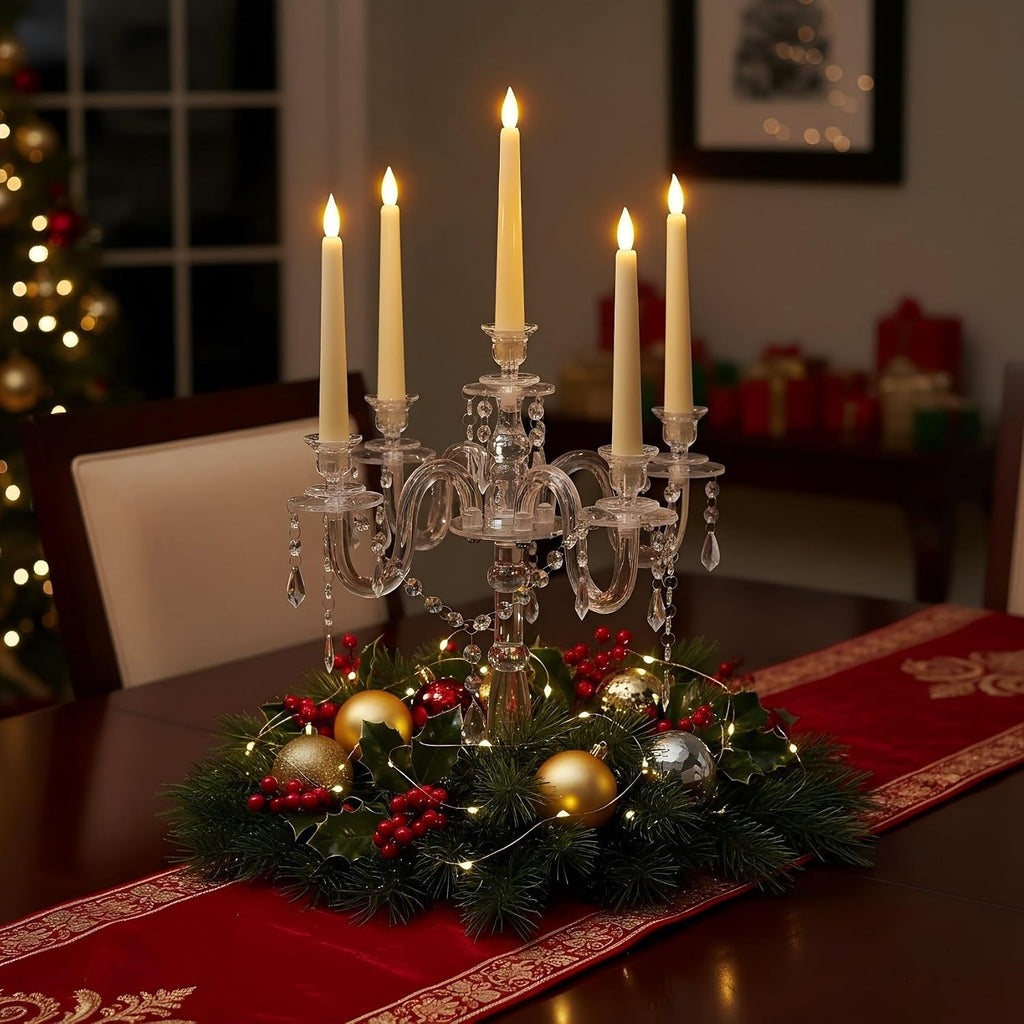 Acrylic Candelabra Centerpieces for Tables, 18.5in Tall 5 Arm Acrylic Candle Holder for Taper LED Candles, Clear