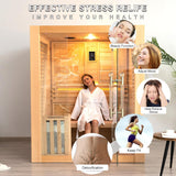 Smartmak Wood Home Steam Sauna, 3 Person Canadian Hemlock Traditional Luxurious Wooden Indoor Spa Room