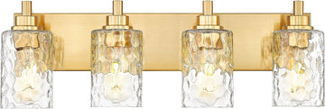4-Light Brushed Gold Bathroom Vanity Light, Hammered Cylinder Glass | 24.5" modern bathroom light fixtures over