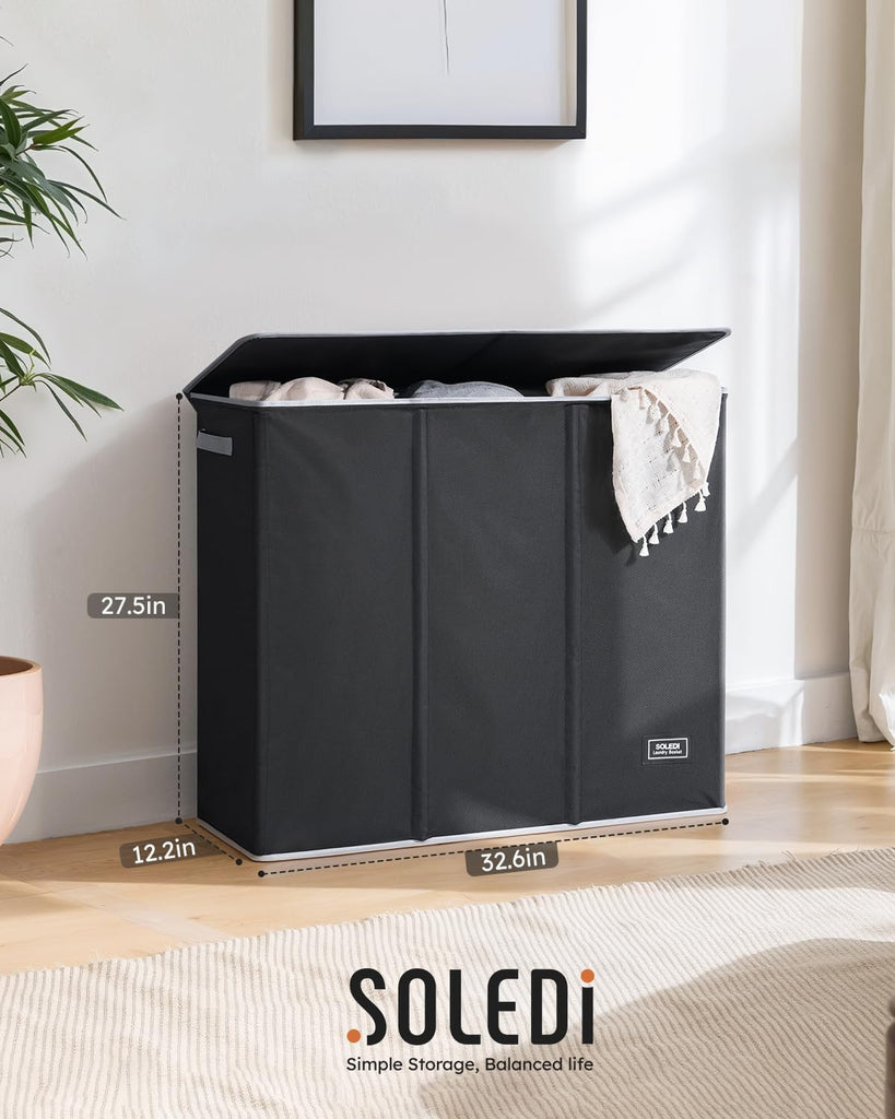 180L Laundry Hamper 3 Section, Extra Large Laundry Hamper with Lid, Dirty Clothes Hamper with Sturdy Handle, Large