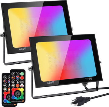 400W LED Flood Light Outdoor, Equivalent RGB Floodlight with Remote, 256 Colors Uplight with Custom Mode, 4000 Lumens