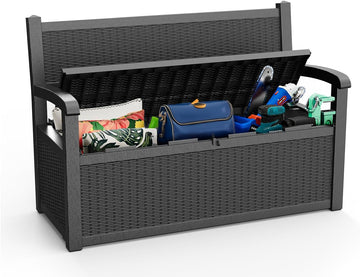 80 Gallon Outdoor Storage Bench Lockable Deck Box Outdoor Storage Box Waterproof ,Garden,and Porch - Perfect for