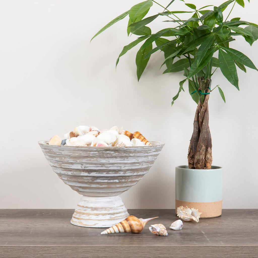 Co-Op Boho Wood Pedestal Serving Bowl, White Wash Finish