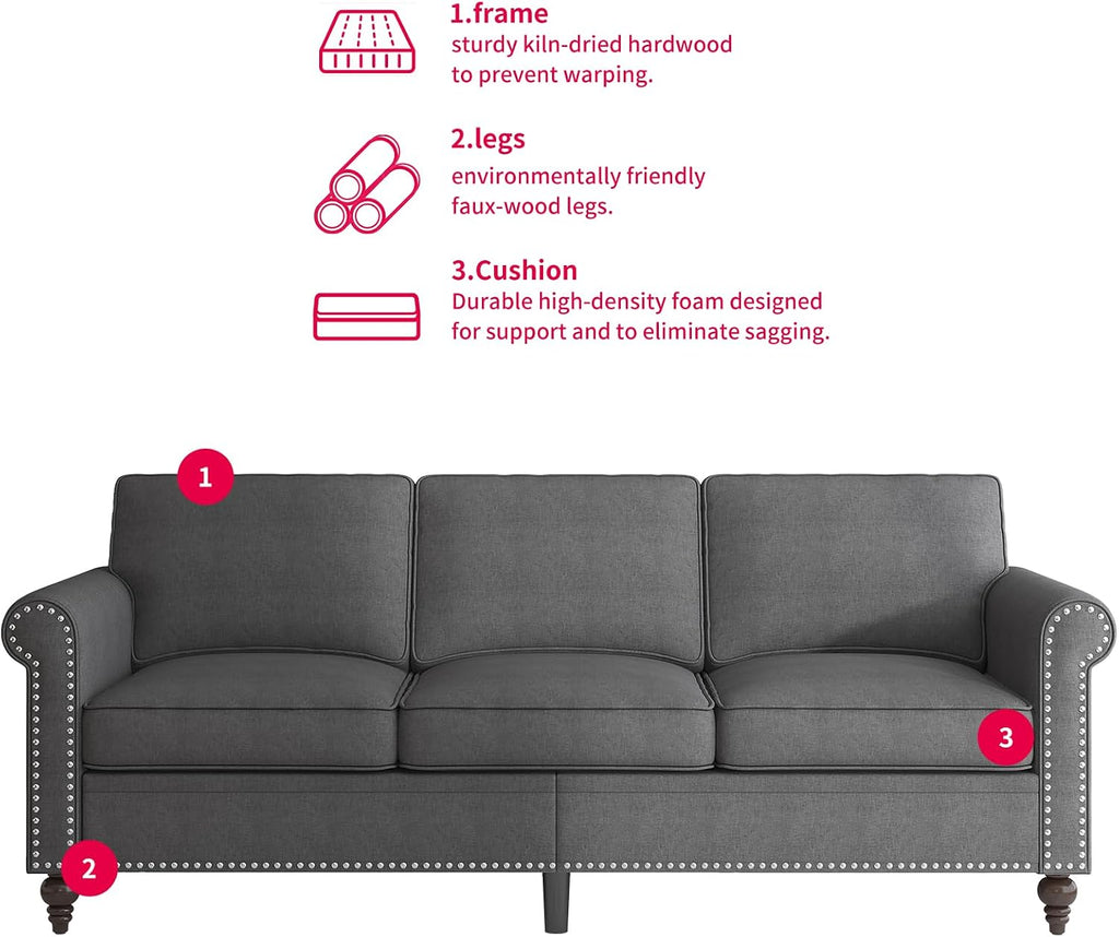 3PCS Sofa Set ,Modern Linen Couch Set with Nailhead Trim Design, Living Room Furniture Set (Sofa & Loveseat &