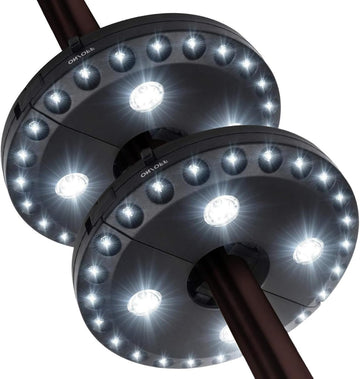 Patio Umbrella Lights Battery Operated (2 Pack) 3 Brightness Modes Cordless 28 LED Lights LED Umbrella Pole Light