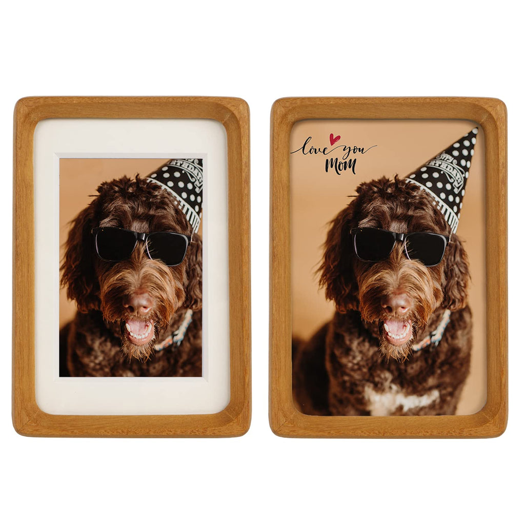 Natural Wood Photo Frames Inspired Tabletop Picture Frame with Mat, Vertical or Horizontal Display (Teak, 5x7 matted
