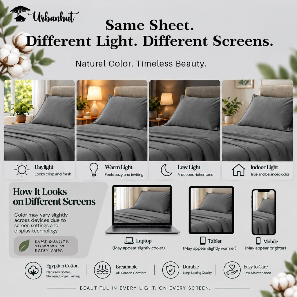 100% Egyptian Cotton Sheets Split King Size Sheet Set - Charcoal Grey
