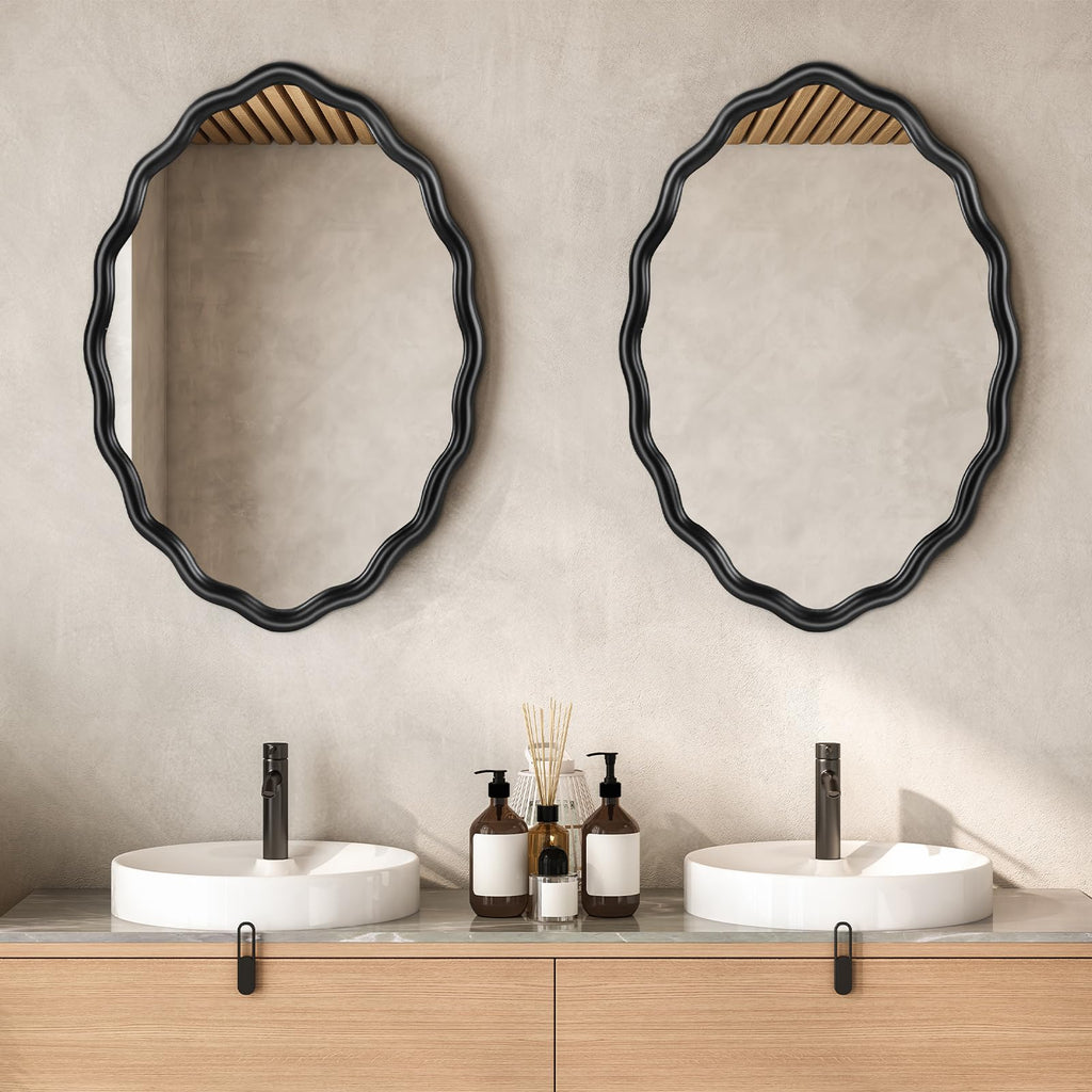 Oval Bathroom Mirror Wall Mounted Large Decorative Wall Mirror, or Entryway - Vintage Sunburst Design with Beveled