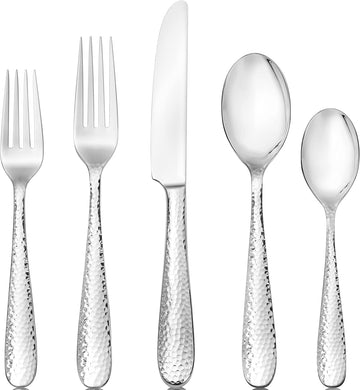 Premium 40-Piece Hammered Silverware Set, 18/10 Stainless Steel