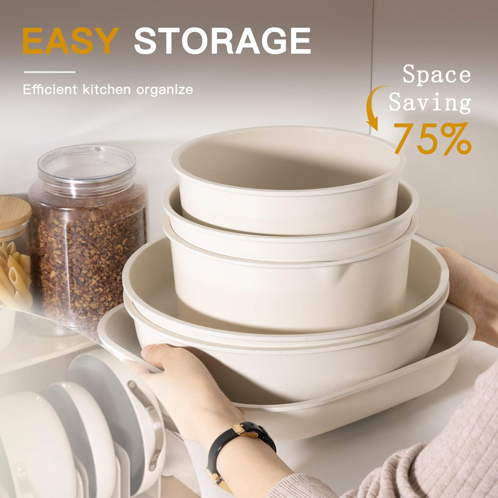 23 Pcs Pots and Pans Set Non Stick, Ceramic Cookware Set Detachable Handle, RV Kitchen Cooking Set Removable Handles
