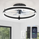 Ceiling Fans with Lights and Remote, 19.7'' Low Profile Ceiling Fan, 3000-6000K Dimmable Modern Flush Mount LED Fan Light, 6 Wind Speeds, Black Fandelier Ceiling Fans for Bedroom A101-B0DBHGKLLQ