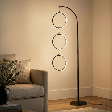 Nova Modern Floor Lamp Matches Living Room Décor - Contemporary Arc Tall Lamp with 3-Circle Ring-Sty