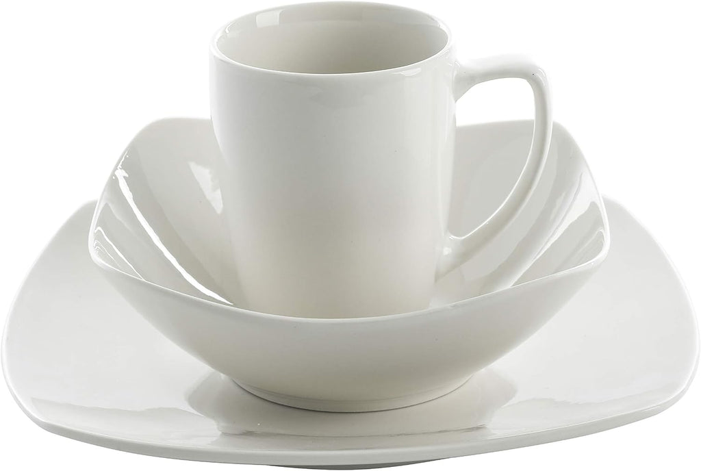 Amelia Court Porcelain Chip and Scratch Resistant Dinnerware set, Service for 4 (12pcs), White (Soft Square)