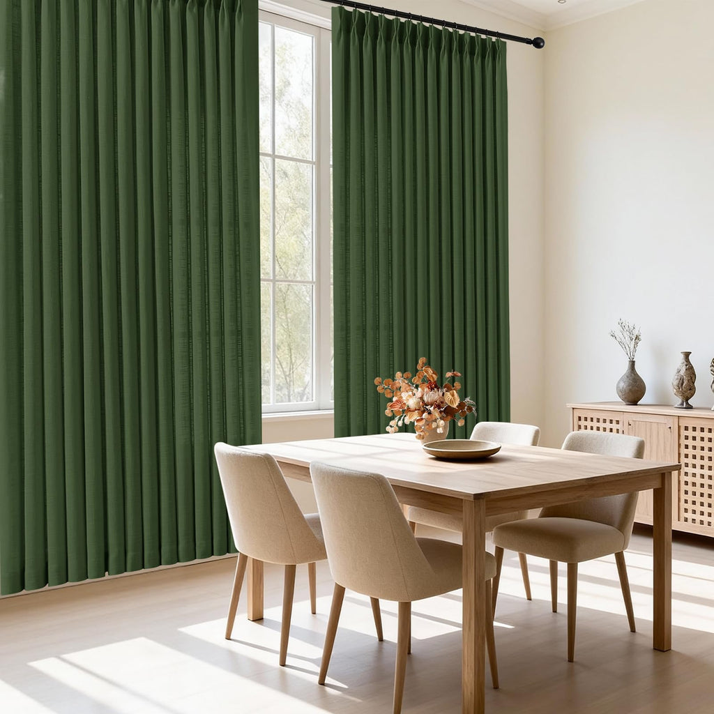Pinch Pleated Sheer Linen Curtains 102 Inches Light Filtering, 2 Panels