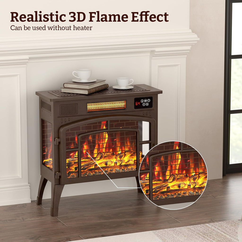 22" Freestanding Electric Fireplace with Remote Control, Brown